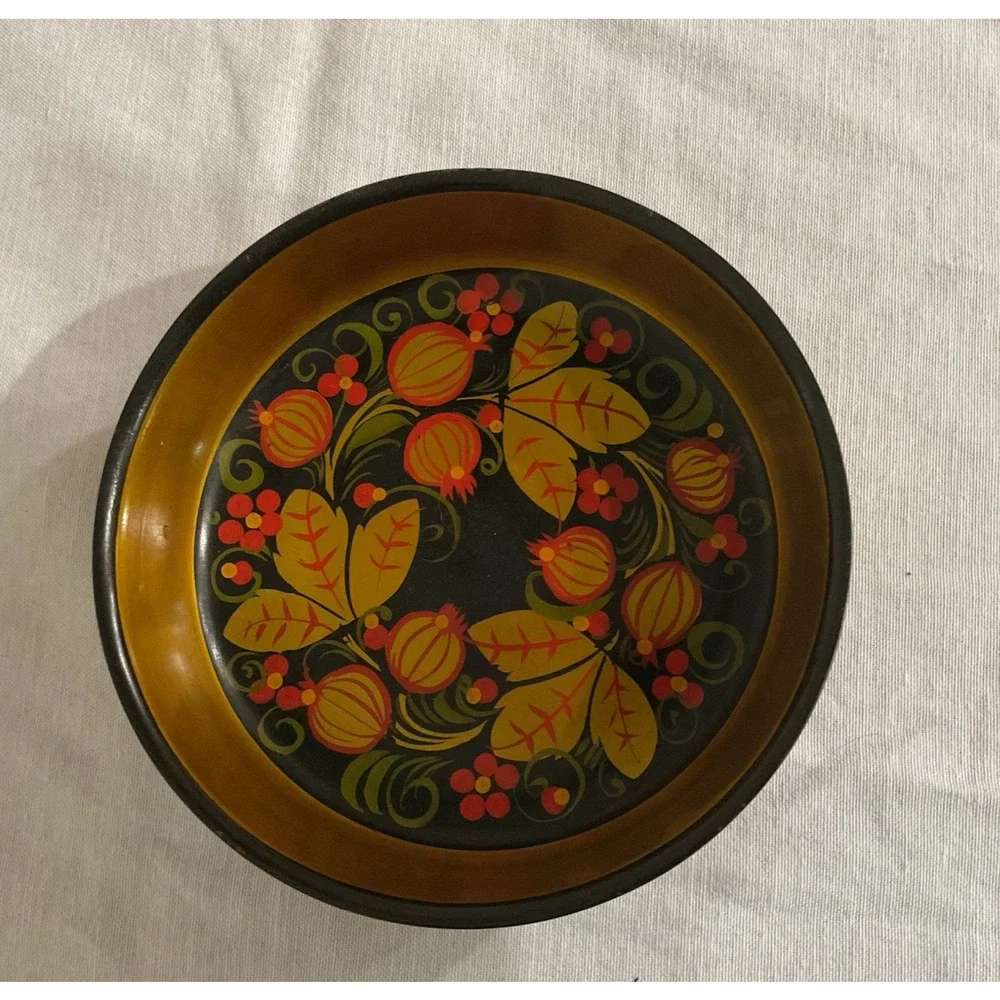 Vintage Russian Khokhloma Lacquer Wooden 8.5